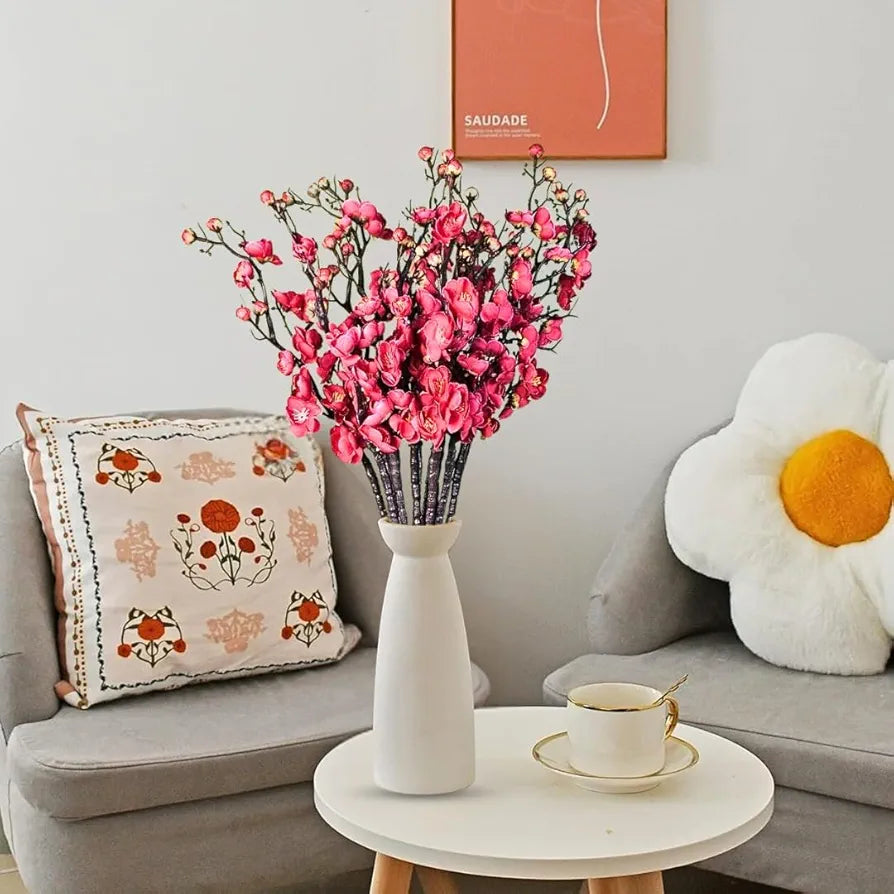 SATYAM KRAFT 3 Sticks Artificial Blossom Flower Bouquet Sticks for Home Decor, Bedroom, Living Room, Table, Balcony, Office, Wedding, Pooja, Anniversary Decorations – Dark Pink